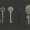 Various Styles Of Household Keys With Vintage Modern Designs And Round Pendant
