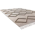 Minimalist Diamond and Stripe Pattern Square Area Rug with Woven Texture in Neutral Tone