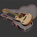 Musical Instrument Acoustic Guitar Placed in Open Hard Case with Natural Wood Design