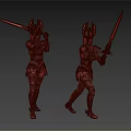 Armored Warriors In Silver Armor With Swords Standing Side By Side 3d model