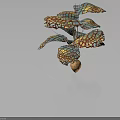 Artistic Sculptural Plant With Colorful Mosaic Pattern Leaves And Wooden Base