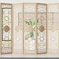 Folding Wooden Screen With Geometric Cutout Patterns And Circular Decorations For Indoor Space 3d model