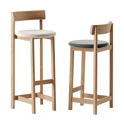 Modern Wooden Bar Stools With White And Gray Cushions In Simple Design 3d model