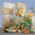 Elegant Floral Installation With Orange White Flowers Circular Board Columns And Tree