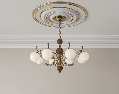 Modern Elegant Golden Chandelier With White Spherical Lampshades And Chain Design 3d model