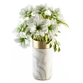 Elegant White Marble Vase With Gold Trim And White Flowers Green Leaves Home Decor