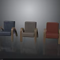 Modern Blue Gray Red Upholstered Chairs With Wooden Arms And Legs