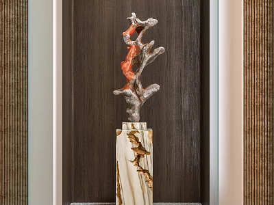 Elegant Modern Decorative Ornament Set With Metal Branch Design And Wooden Base Tabletop Decoration 3d model