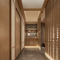 Modern Restaurant Interior With Wooden Ceiling Pendant Lights And Large Windows Tables Stools