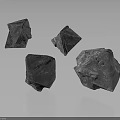 Black Polyhedral Stones With Textured Surfaces On Dark Background And Reflections 3d model