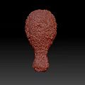 Chicken Drumstick Shaped Art Installation with Red White Texture on White Platform and Gray Reflection 3d model
