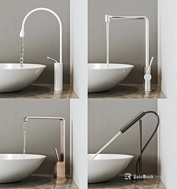 Modern Bathroom Faucet with Sleek Design and White Basin in Contemporary Style 3d model 