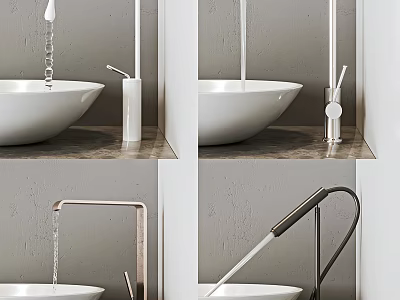 Modern Bathroom Faucet with Sleek Design and White Basin in Contemporary Style 3d model