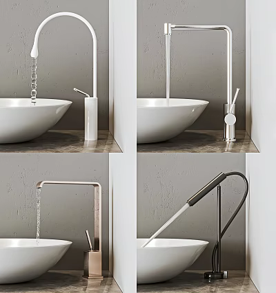 Modern Bathroom Faucet with Sleek Design and White Basin in Contemporary Style 3d model