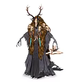 Mystical Character With Antler Headdress And Animal Skull Decorations In Feathered Cloak Holding Ancient Book