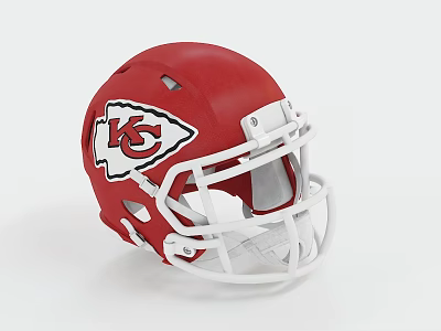 Red Football Helmet Protective Gear With White Facemask And Team Logo 3d model