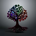 Cartoon Tree Scene With Colorful Circular Fruits Dark Trunk And Intricate Roots