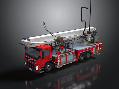 Red Fire Truck With Extended Rescue Ladder And Firefighting Equipment 3d model