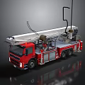 Red Fire Truck With Extended Rescue Ladder And Firefighting Equipment