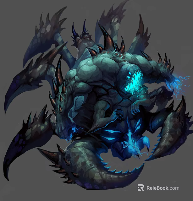 Giant Rock Like Game Movie Character With Blue Energy And Sharp Spikes 3d model 