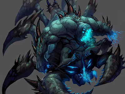 Giant Rock Like Game Movie Character With Blue Energy And Sharp Spikes 3d model