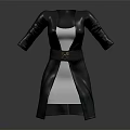 Stylish Black Long Leather Coat With Belt And White Inner Design