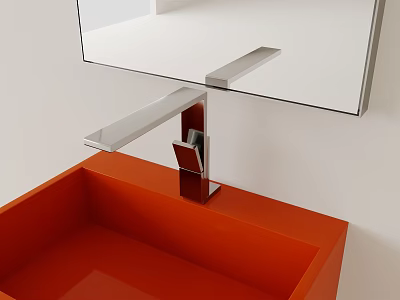 Modern Chrome Faucet Above Vibrant Orange Sink With Wall Mounted Mirror 3d model