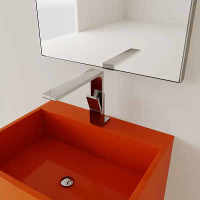Modern Chrome Faucet Above Vibrant Orange Sink With Wall Mounted Mirror 3d model