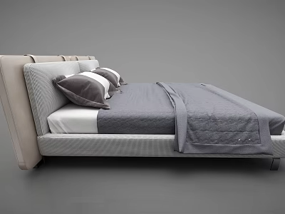 Modern Double Bed Design With Light Beige Headboard Gray Bed Sheets and Decorative Pillows 3d model