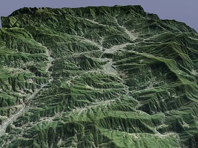 Natural Garden Landscape With Mountainous Terrain Contour Lines And Lush Green Vegetation 3d model