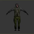 Anthropomorphic Monkey Character in Camouflage Vest and Green Pants Standing Pose with Arms Outstretched