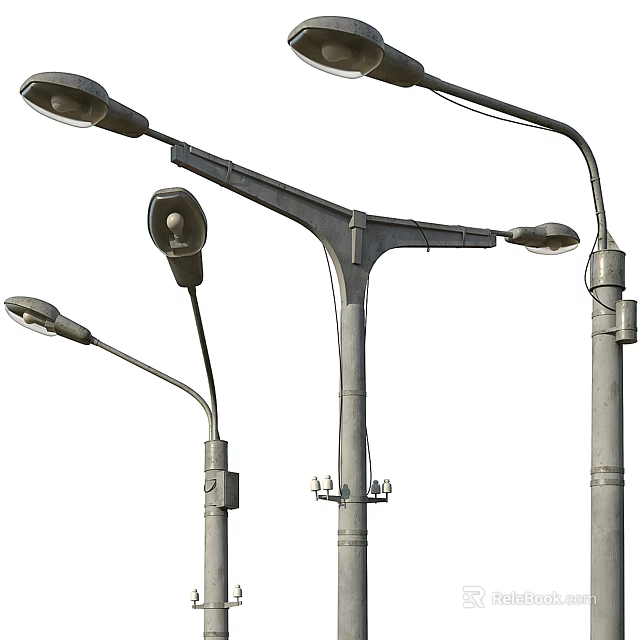 Modern Outdoor Street Lights With Metal Poles And Multiple Curved Lamp Arms 3d model 