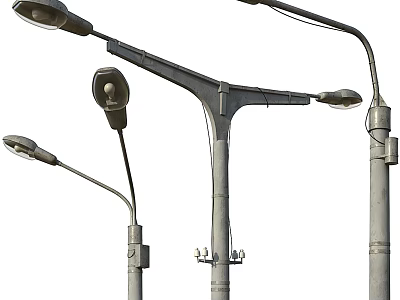 Modern Outdoor Street Lights With Metal Poles And Multiple Curved Lamp Arms 3d model