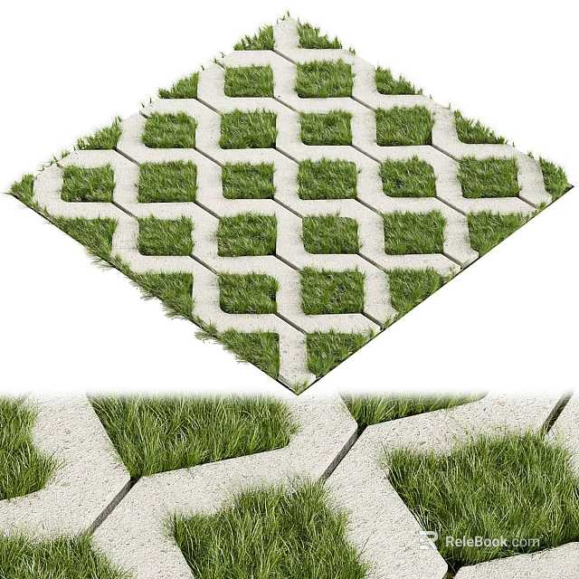 Modern Ground Surface Design Featuring Hexagonal Stone Tiles And Fresh Green Grass In Between 3d model