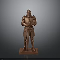 Bronze Medieval Knight Statue in Armor Standing with Sword on Base