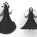 Stylish Black Gown Featuring Flowing Sleeves And Flared Skirt With Trimmed Edges Design