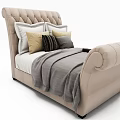 Elegant Double Bed With Upholstered Headboard Pillows And Blanket Interior Design 3d model