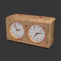 Wooden Dual Round Dial Clocks With Golden Borders On Reflective Surface 3d model