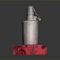 Daily Household Silver Metal Bottle With Handle On Red Patterned Stand