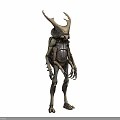 Horned Mechanical Alien Creature With Slender Metallic Limbs Sci Fi Design 3d model