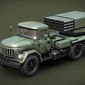 Green Military Truck With Multiple Rocket Launchers And Off Road Wheels