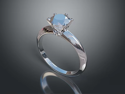 Elegant Silver Ring With Solitaire Diamond Polished Band And Shiny Surface 3d model