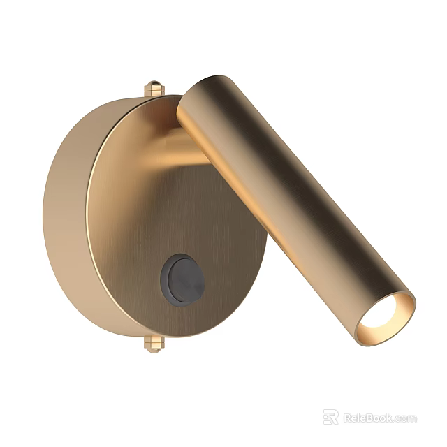 Modern Gold Metal Wall Lamp With Round Base And Cylindrical LED Light Arm 3d model 