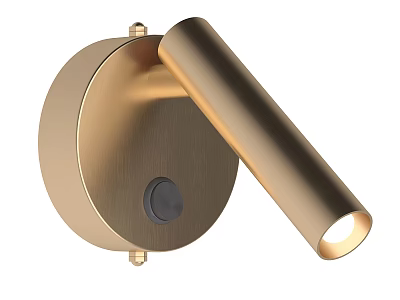 Modern Gold Metal Wall Lamp With Round Base And Cylindrical LED Light Arm 3d model