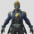 Detailed Game Movie Character with Blue Coat Golden Helmet and Black Armor