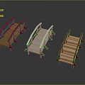 Wooden Bridge Models In Different Colors With Railings And Wooden Planks