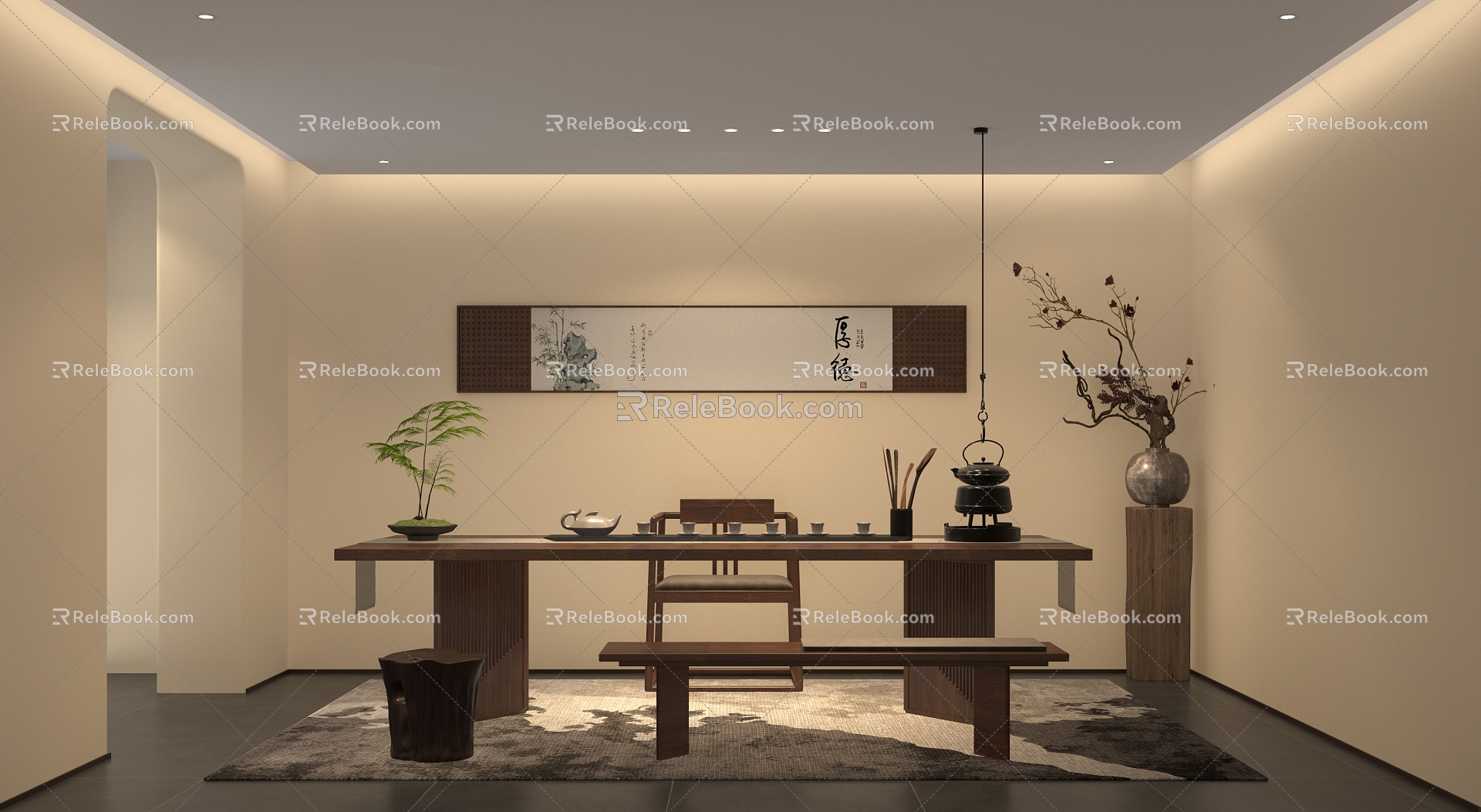 Chinese Teahouse Simple Zen Style Chinese Furniture Song Style Furniture 3d model