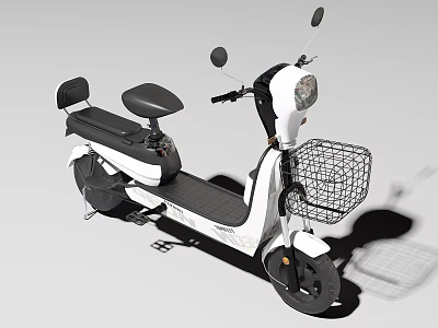 Stylish White Electric Scooter With Black Seat Front Wire Basket And Rearview Mirrors 3d model