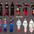 Group Of People In Chinese Traditional Clothing With Various Cultural Designs