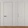 Modern White Hinged Doors With Various Handle Designs And Wooden Floor